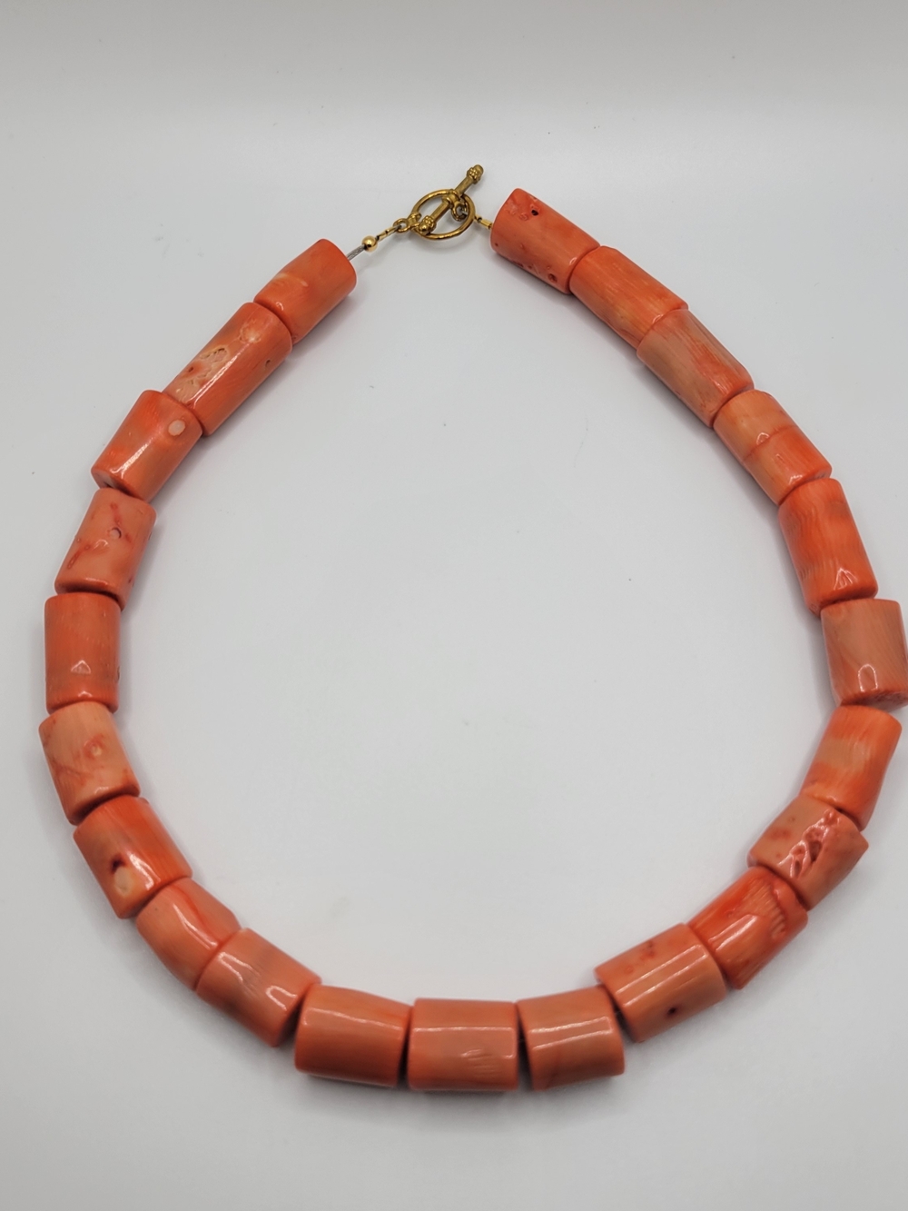 Classic (Bamboo) Coral Beaded Necklace - Orange 17"